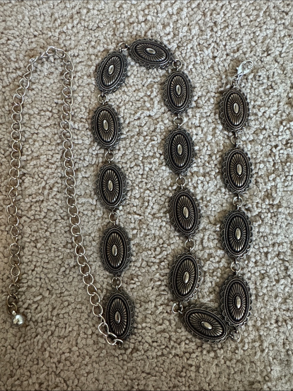 Silver-Tone Oval Concho Necklace and Bracelet Set